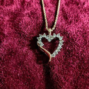 10K Gold Heart Shaped Pendant with Diamonds - Free Shipping